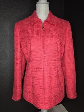 Alfred Dunner Salmon Pink Zip-Front Tweed Jacket Sz 10